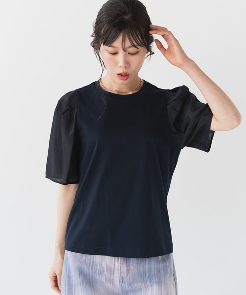 Nunc.(ヌンク)の「パフスリーブシアー切替プルオーバー(Tシャツ/カットソー・レディース・ネイビー/ラベンダー/オフホワイト・FREE)」の7枚目の写真
