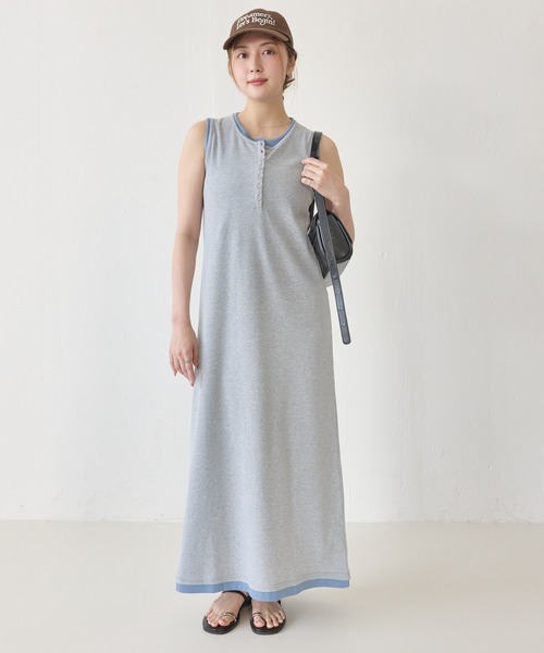 en CAnAF(エンカナフ)の「【一枚でこなれ見え】リブ ヘンリーネック レイヤード ノースリーブ ロングワンピース(ワンピース・レディース・グレー/モカ/ブラック・フリー)」の16枚目の写真