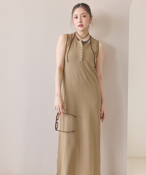 en CAnAF(エンカナフ)の「【一枚でこなれ見え】リブ ヘンリーネック レイヤード ノースリーブ ロングワンピース(ワンピース・レディース・グレー/モカ/ブラック・フリー)」の18枚目の写真