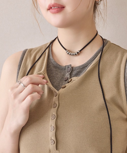 en CAnAF(エンカナフ)の「【一枚でこなれ見え】リブ ヘンリーネック レイヤード ノースリーブ ロングワンピース(ワンピース・レディース・グレー/モカ/ブラック・フリー)」の20枚目の写真