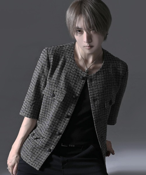 RUDOL(ルドル)の「『RUDOL/ルドル』ラメツイード5分袖ノーカラージャケット(ノーカラージャケット・メンズ・ブラック/グレー/ホワイト・L/M)」の22枚目の写真