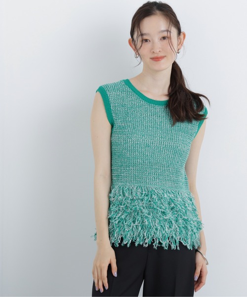 N.(N. Natural Beauty Basic)(エヌエヌナチュラルビューティーベーシック)の「フリンジニット(ニット/セーター・レディース・グリーン系/ブラック系その他2/ブラウン系その他・フリ-)」の3枚目の写真