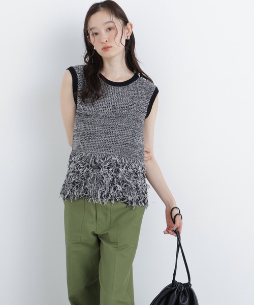 N.(N. Natural Beauty Basic)(エヌエヌナチュラルビューティーベーシック)の「フリンジニット(ニット/セーター・レディース・グリーン系/ブラック系その他2/ブラウン系その他・フリ-)」の5枚目の写真