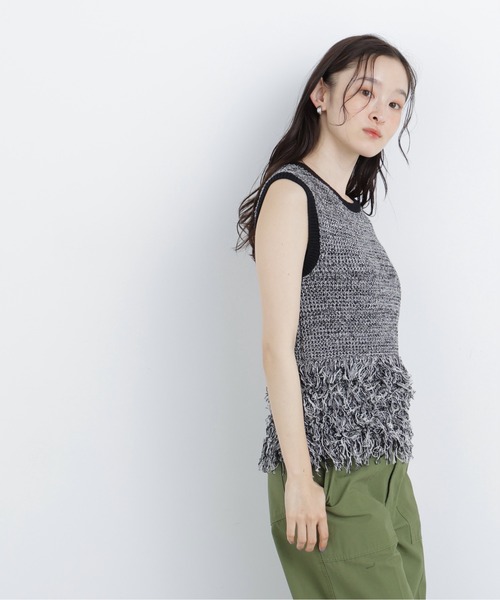 N.(N. Natural Beauty Basic)(エヌエヌナチュラルビューティーベーシック)の「フリンジニット(ニット/セーター・レディース・グリーン系/ブラック系その他2/ブラウン系その他・フリ-)」の9枚目の写真