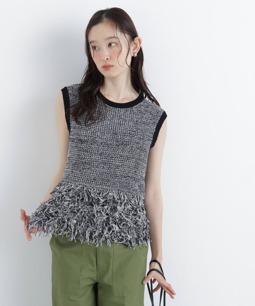 N.(N. Natural Beauty Basic)(エヌエヌナチュラルビューティーベーシック)の「フリンジニット(ニット/セーター・レディース・グリーン系/ブラック系その他2/ブラウン系その他・フリ-)」の4枚目の写真
