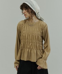 Stretch Crinkle Shirred Tops / ストレッチ楊柳シャーリングトップス