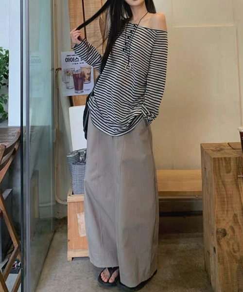MAISON DE THERESE(メゾン ド テレーズ)の「【春夏新作】ヘンリーネックボーダー柄ゆったりシアートップス/Tシャツ(Tシャツ/カットソー・レディース・Black/PINK・M/L)」の10枚目の写真