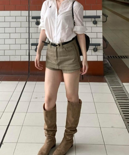 Vipoa(ヴィポア)の「Denim short culotte(デニムパンツ・レディース・カーキ・MEDIUM/SMALL)」の11枚目の写真