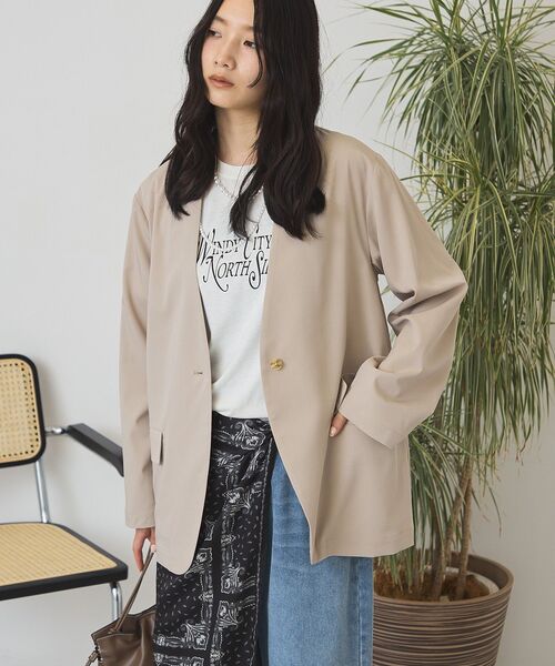 AMERICAN HOLIC（アメリカンホリック）の「【マルチ機能】ノーカラージャケット（テーラードジャケット・レディース・チャコールグレー/ライトベージュ・M/L）」の3枚目の写真