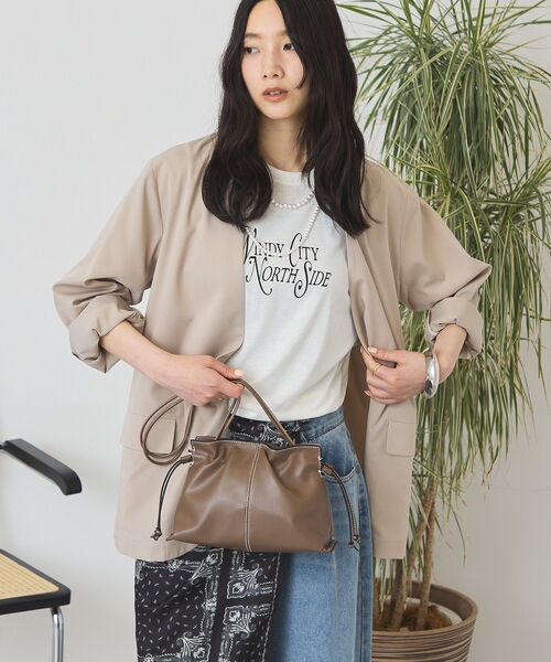 AMERICAN HOLIC（アメリカンホリック）の「【マルチ機能】ノーカラージャケット（テーラードジャケット・レディース・チャコールグレー/ライトベージュ・M/L）」の13枚目の写真