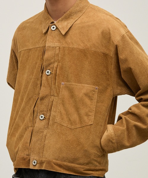 REMI RELIEF（レミレリーフ）の「REMI RELIEF/レミレリーフ スウェード大戦モデル JKT ヴィンテージ デニムジャケット メンズ レディース 2026年 秋 秋服 冬 冬服（ブルゾン・メンズ・ベージュ・M/L/XL）」の2枚目の写真