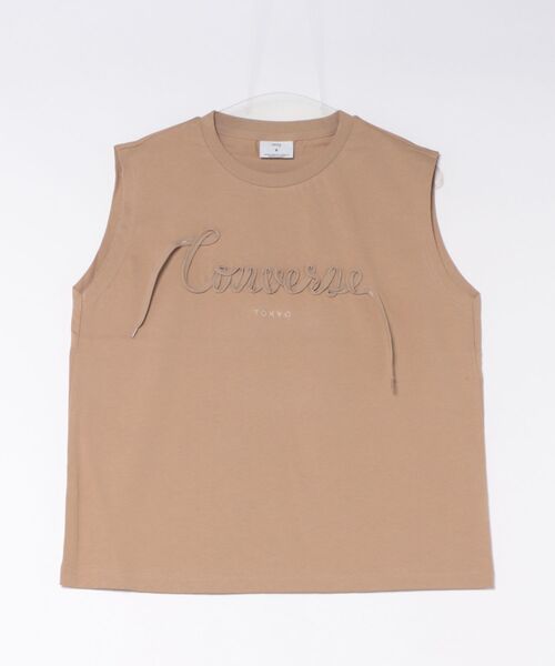 CONVERSE TOKYO（コンバーストウキョウ）の「スピンドル刺繍フレンチスリーブTEE（Tシャツ/カットソー・レディース・ベージュ/ホワイト/ブラック・FREE）」の3枚目の写真