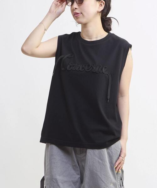 CONVERSE TOKYO(コンバーストウキョウ)の「スピンドルフレンチスリーブTEE(Tシャツ/カットソー・レディース・ベージュ/ホワイト/ブラック・FREE)」の9枚目の写真