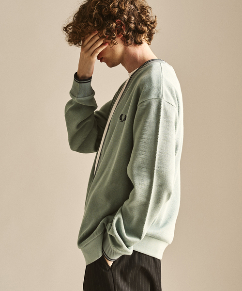 417 EDIFICE（フォーワンセブンエディフィス）の「FRED PERRY / フレッドペリー 417別注 ティップドカーディガン（カーディガン/ボレロ・メンズ・ブルー/ブラウン・MEDIUM/LARGE）」の5枚目の写真