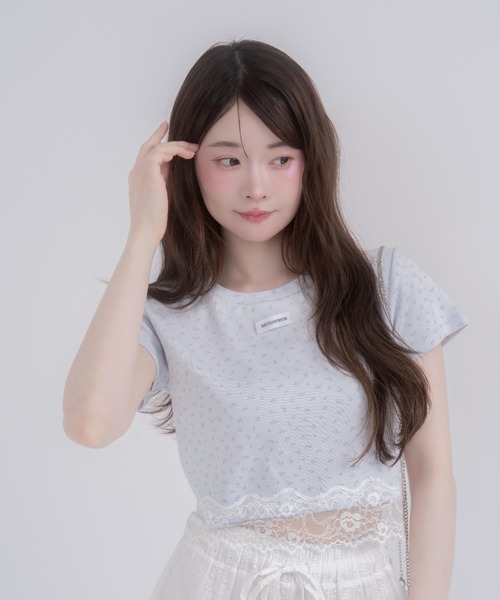 mellowneon(メロウネオン)の「レースヘムTシャツ(Tシャツ/カットソー・レディース・チャコールグレー/イエロー/ブルー/ホワイト・FREE)」の5枚目の写真