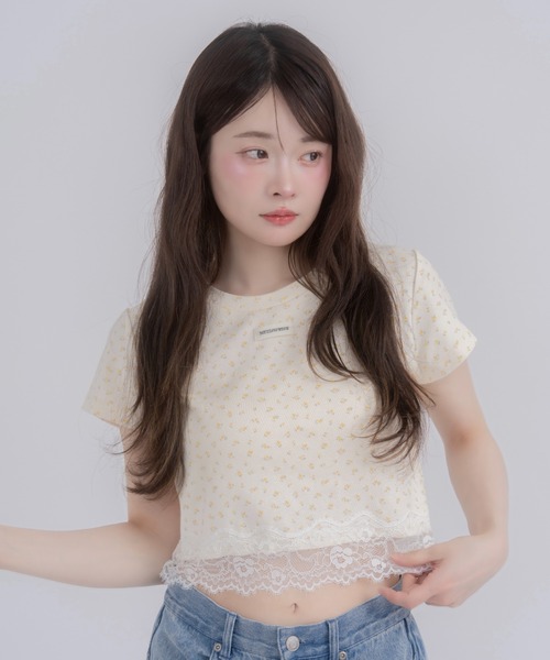 mellowneon(メロウネオン)の「レースヘムTシャツ(Tシャツ/カットソー・レディース・チャコールグレー/イエロー/ブルー/ホワイト・FREE)」の14枚目の写真