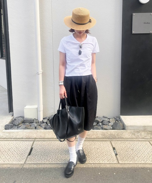 ISOOK(アイスー)の「ボリュームワイドハーフパンツ(kiharu select) / バミューダパンツ ショートパンツ ウエストゴム イージーパンツ(その他パンツ・レディース・アイボリー/ブラック・FREE)」の7枚目の写真