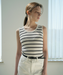 Stripe Basic Round Knit Sleeveless (ivory)