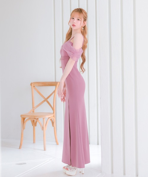 Tika(ティカ)の「キャバドレス ロング フレア スリット オフショル キャミ フロントジップ ウエストベルト ビジュー セクシードレス(ドレス・レディース・ブルー/ピンク・L/M/XXL/XXXL/S/XL)」の8枚目の写真
