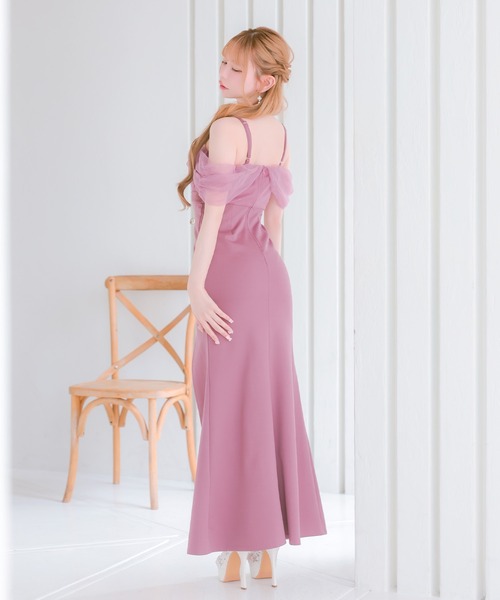 Tika(ティカ)の「キャバドレス ロング フレア スリット オフショル キャミ フロントジップ ウエストベルト ビジュー セクシードレス(ドレス・レディース・ブルー/ピンク・L/M/XXL/XXXL/S/XL)」の9枚目の写真