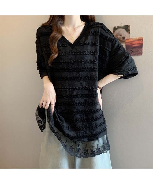 witch(ウイッチ)の「ボーダー状にフリルVネックレースプルオーバー(Tシャツ/カットソー・レディース・ブラック/ホワイト・FREE)」の16枚目の写真