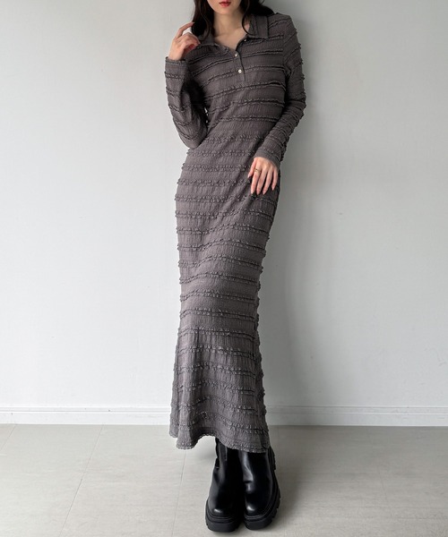 junoah(ジュノア)の「ゴールドボタンレースポロカットワンピース【ペチワンピースSET】(ワンピース・レディース・ブラック/グレー・SMALL/LARGE/MEDIUM)」の2枚目の写真
