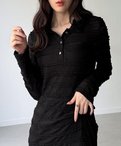 junoah(ジュノア)の「ゴールドボタンレースポロカットワンピース【ペチワンピースSET】(ワンピース・レディース・ブラック/グレー・SMALL/LARGE/MEDIUM)」の6枚目の写真