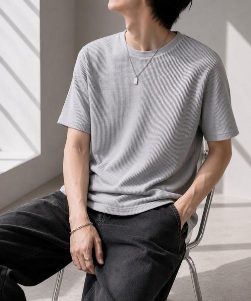 UP START(アップスタート)の「【Bls】 【ZM】【Bling Leads】サーマルワッフル C/N TEE(BL)(Tシャツ/カットソー・メンズ・ネイビー/グレー/ホワイト/ブラック/カーキ・LARGE/X-LARGE/MEDIUM)」の3枚目の写真