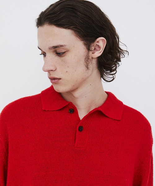 UNITED TOKYO(ユナイテッドトウキョウ)の「【数量限定】7G SILK NEP TWEED POLO SHIRTS(ニット/セーター・メンズ・ライトブルーグレー/ライトグレー/レッド・1/2)」の1枚目の写真