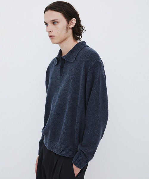 UNITED TOKYO(ユナイテッドトウキョウ)の「【数量限定】7G SILK NEP TWEED POLO SHIRTS(ニット/セーター・メンズ・ライトブルーグレー/ライトグレー/レッド・1/2)」の3枚目の写真