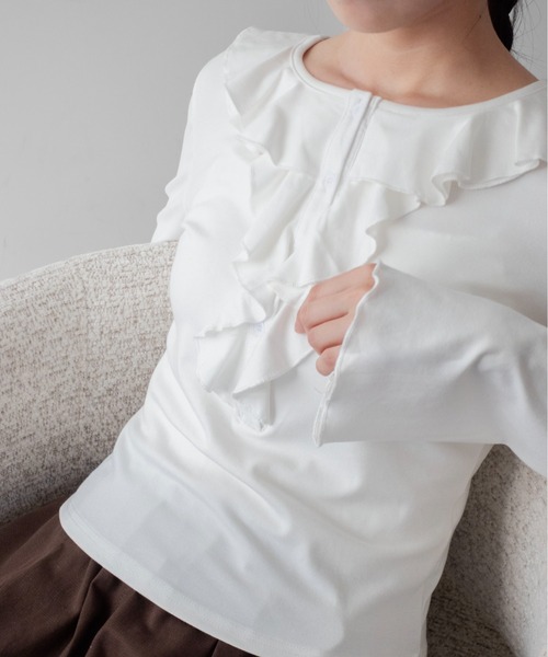 on:nue(オンニュ)の「【on:nue】フロントフリルヘンリーネックカットソー /26-27 AW COLLECTION(Tシャツ/カットソー・レディース・ホワイト/グレー/ブラック・FREE)」の12枚目の写真