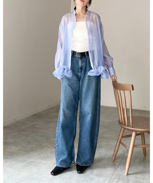 She's Closet(シーズクローゼット)の「オーガンジー長袖裾フリルヘムチュニックシアーブラウス(シャツ/ブラウス・レディース・ブラック/アイボリー/ブルー・FREE)」の9枚目の写真