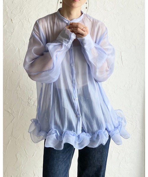 She's Closet(シーズクローゼット)の「オーガンジー長袖裾フリルヘムチュニックシアーブラウス(シャツ/ブラウス・レディース・ブラック/アイボリー/ブルー・FREE)」の17枚目の写真