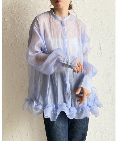 She's Closet(シーズクローゼット)の「オーガンジー長袖裾フリルヘムチュニックシアーブラウス(シャツ/ブラウス・レディース・ブラック/アイボリー/ブルー・FREE)」の18枚目の写真