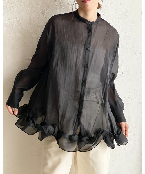 She's Closet(シーズクローゼット)の「オーガンジー長袖裾フリルヘムチュニックシアーブラウス(シャツ/ブラウス・レディース・ブラック/アイボリー/ブルー・FREE)」の20枚目の写真