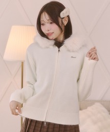 ボリュームファー ジップアップ ニット フーディー