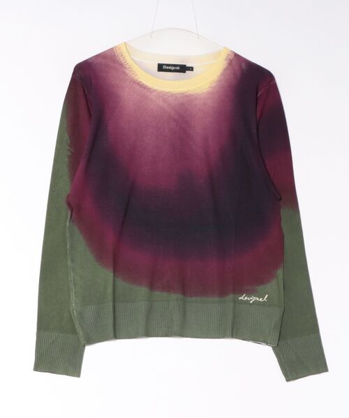 Desigual（デシグアル）の「Gradient dye tri-color knit / グラデーション染めトリコロールニット（ニット/セーター・レディース・レッド・M/S/XL）」の2枚目の写真