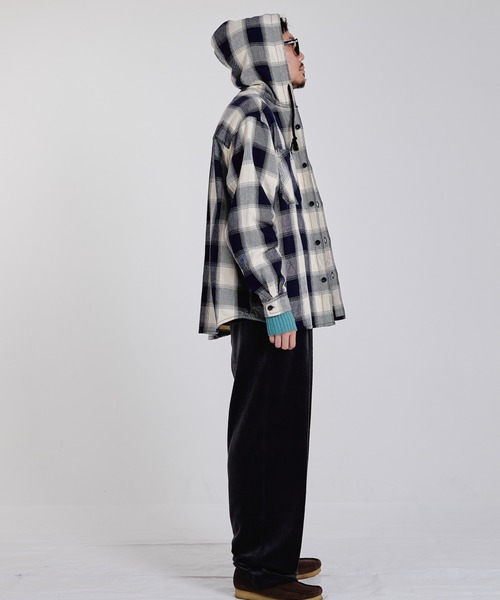 EFFECTEN（エフェクテン）の「【EFFECTEN】Heavy flannel check hooded shirts（シャツ/ブラウス・メンズ・ブラック/ブルー・X-LARGE/LARGE/MEDIUM）」の9枚目の写真
