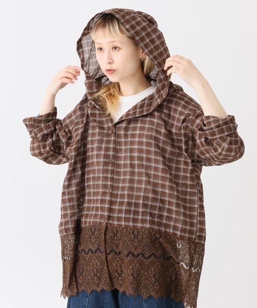 HEART MARKET（ハートマーケット）の「裾レースパーカーチュニック（パーカー・レディース・ブラウン/ベージュ/マスタード/チャコール・FREE）」の3枚目の写真