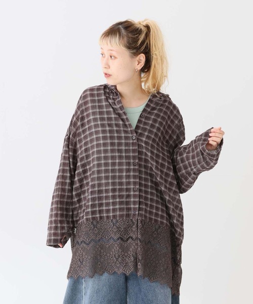 HEART MARKET（ハートマーケット）の「裾レースパーカーチュニック（パーカー・レディース・ブラウン/ベージュ/マスタード/チャコール・FREE）」の2枚目の写真