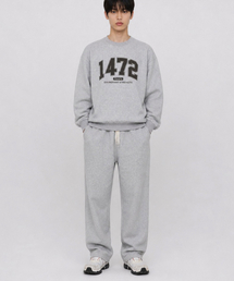 1472 LETTERING 特厚ダブルフェイススウェット ストレートトレーニングパンツ ルームウェアセット ブラック