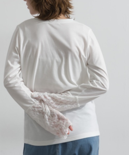le colis(ルコリ)の「天竺 × ストレッチレース・ドットチュール シアー袖切替えプルオーバー(Tシャツ/カットソー・レディース・チャコールグレー/ホワイト/ブラック・FREE)」の17枚目の写真