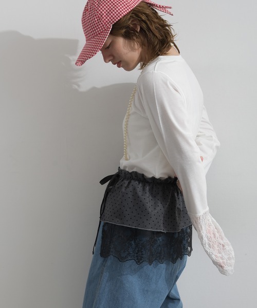 le colis(ルコリ)の「天竺 × ストレッチレース・ドットチュール シアー袖切替えプルオーバー(Tシャツ/カットソー・レディース・チャコールグレー/ホワイト/ブラック・FREE)」の18枚目の写真