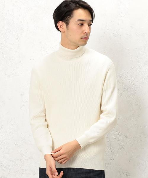 green label relaxing(グリーンレーベルリラクシング)の「KC CO/CASH AZE タートルネックニット 12G◆(ニット/セーター・メンズ・ホワイト/ブラック・MEDIUM/LARGE/SMALL/X-LARGE)」の1枚目の写真