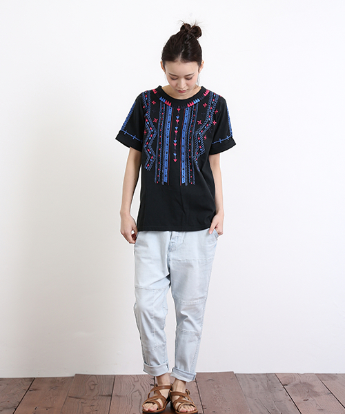 CUBE SUGAR（キューブシュガー）の「20/-天竺刺繍入りクルーTシャツ（Tシャツ/カットソー・レディース・ホワイト系その他/ホワイト系その他2/ブルー/ブラック/イエロー・M）」の13枚目の写真