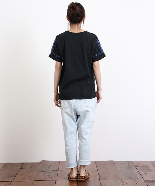 CUBE SUGAR（キューブシュガー）の「20/-天竺刺繍入りクルーTシャツ（Tシャツ/カットソー・レディース・ホワイト系その他/ホワイト系その他2/ブルー/ブラック/イエロー・M）」の15枚目の写真