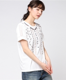 CUBE SUGAR | 20/-天竺刺繍入りクルーTシャツ(Tシャツ/カットソー)