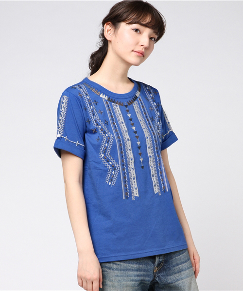 CUBE SUGAR（キューブシュガー）の「20/-天竺刺繍入りクルーTシャツ（Tシャツ/カットソー・レディース・ホワイト系その他/ホワイト系その他2/ブルー/ブラック/イエロー・M）」の4枚目の写真