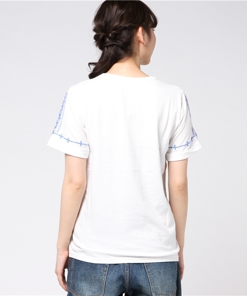 CUBE SUGAR（キューブシュガー）の「20/-天竺刺繍入りクルーTシャツ（Tシャツ/カットソー・レディース・ホワイト系その他/ホワイト系その他2/ブルー/ブラック/イエロー・M）」の8枚目の写真