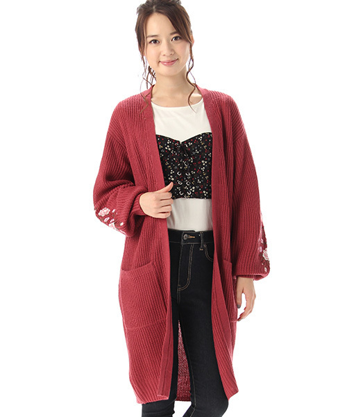 Honeys（ハニーズ）の「刺繍入りロングカーディガン（カーディガン